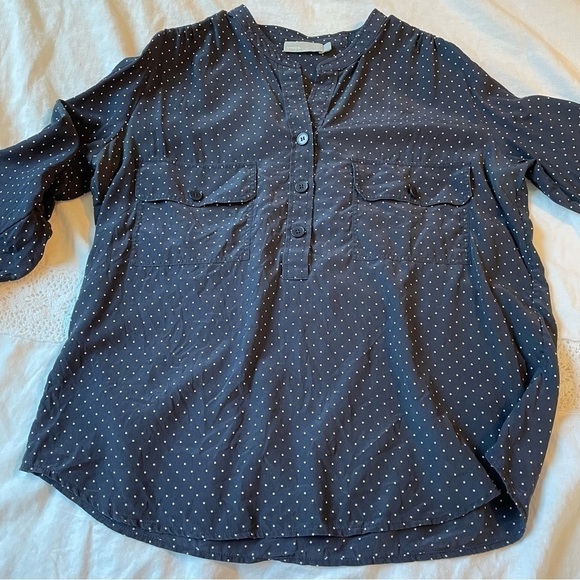 Vince LARGE Polka Dot Silk Utility Shirt Navy White - Picture 7 of 7